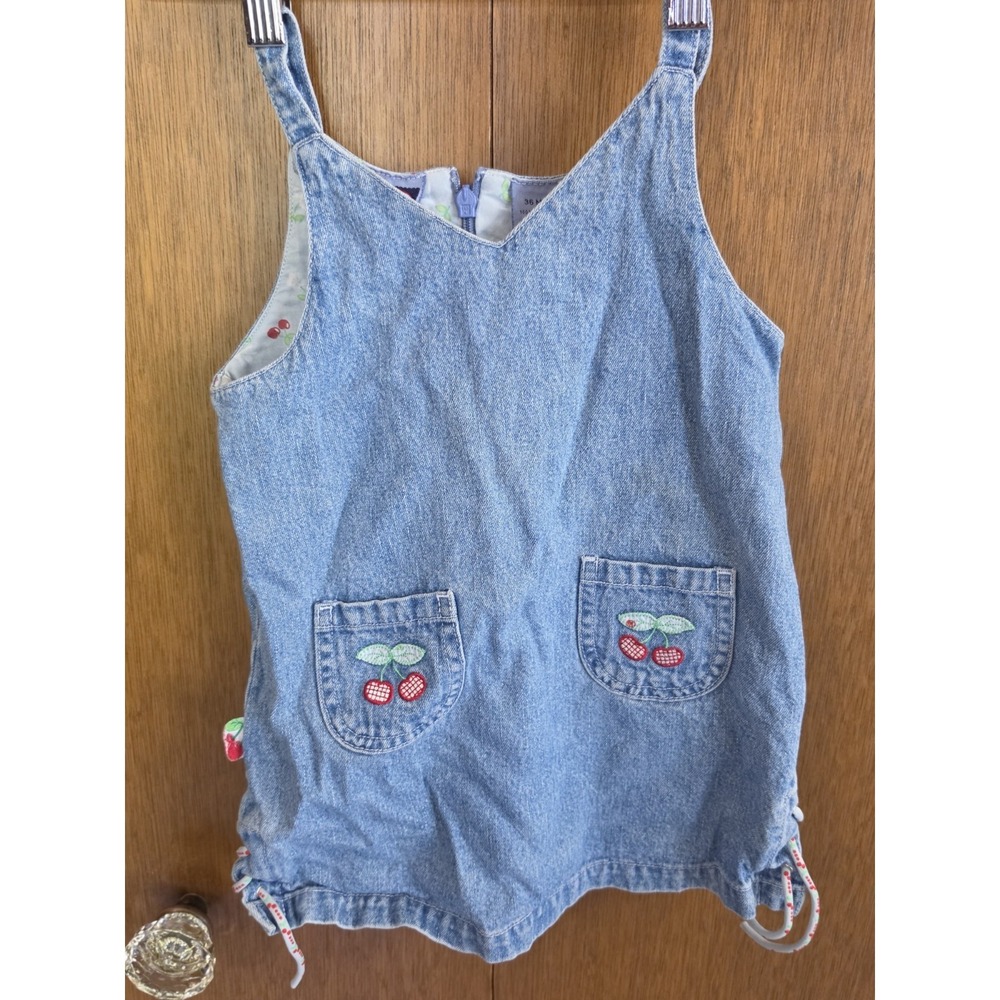 Vintage Y2K Koala Kids Denim‎ Dress Girls Size 3-6 Months Cherry Embroidery